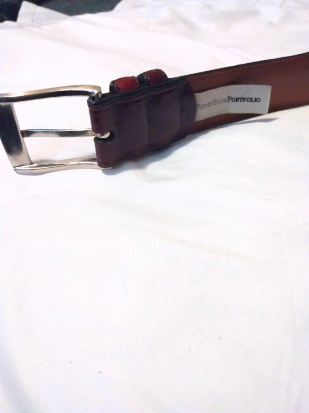 Perry Ellis Portfolio Italian Full Grain Cowhide Leather Belt Size 36 Brown